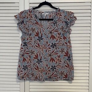Sam Edelman Blue and Brown Floral Blouse